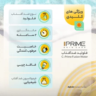 فلوئید ضدآفتاب بی‌رنگ پرایم SPF50 مدل C-Prime Fusion Water مناسب انواع پوست، حجم 40 میلی‌ل 101561591