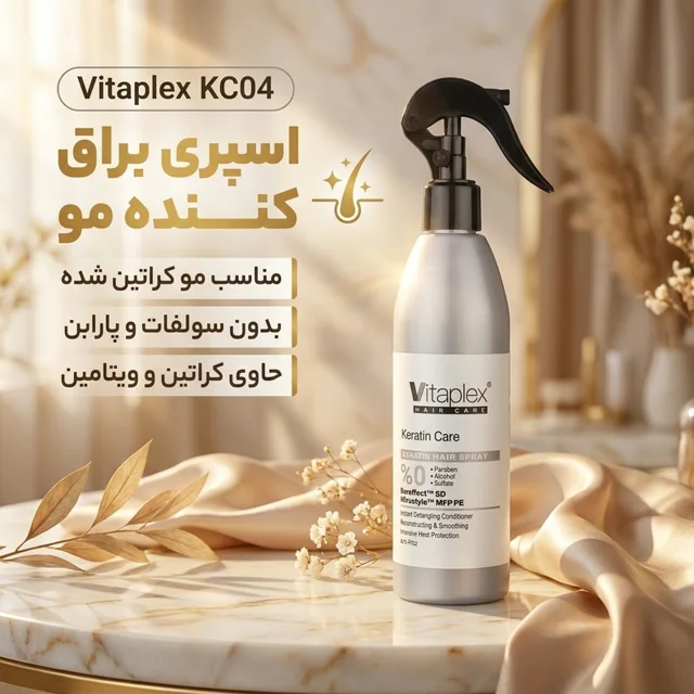 اسپری براق کننده مو با قدرت حفظ حالت مو 4 ویتاپلکس مدل KC04 مناسب مو کراتین شده حجم 300 می 102705849
