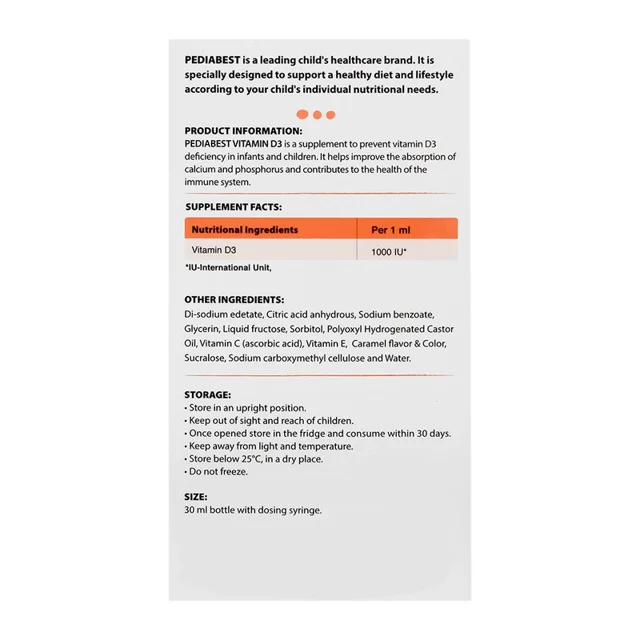 قطره ویتامین د3 1000 میلی گرم با طعم کارامل پدیا بست حجم 30 میلی لیتر 101562498