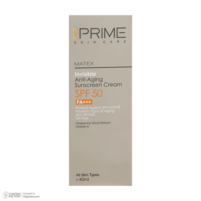 کرم ضد آفتاب و ضد چروک بی رنگ پرایم مدل Matex Colorless SPF50 مناسب انواع پوست حجم 40 میلی 101561558