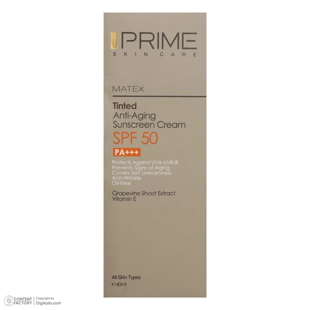 کرم ضدآفتاب رنگی پرایم SPF50 مدل Matex Tinted Rejuvinating مناسب انواع پوست، حجم 40 میلی 101561531