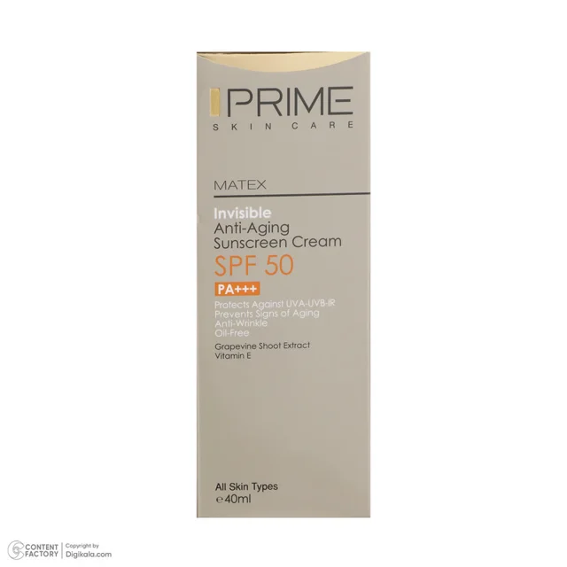 کرم ضد آفتاب و ضد چروک بی رنگ پرایم مدل Matex Colorless SPF50 مناسب انواع پوست حجم 40 میلی 101561551