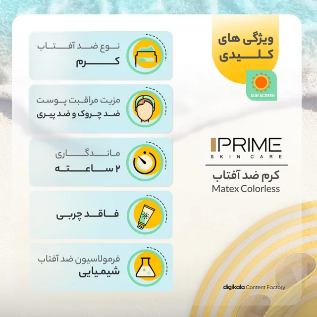 کرم ضد آفتاب و ضد چروک بی رنگ پرایم مدل Matex Colorless SPF50 مناسب انواع پوست حجم 40 میلی 101561549